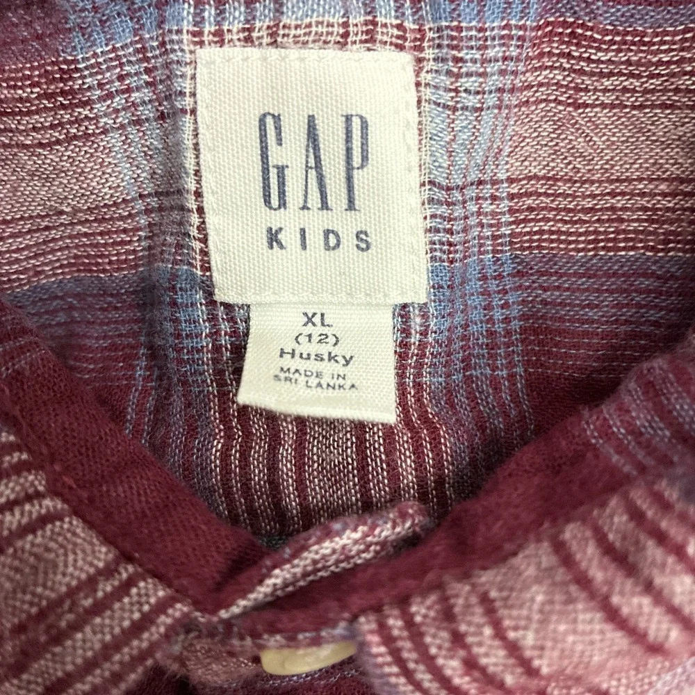 Gap Kids Lined  Button Down Cotton Long Sleeve Size 12 Husky XL Plum/Blue Shirt